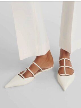 NEW NIB Valentino Garavani Leather Rockstud Wispy Mules Heels 40 White Ivory